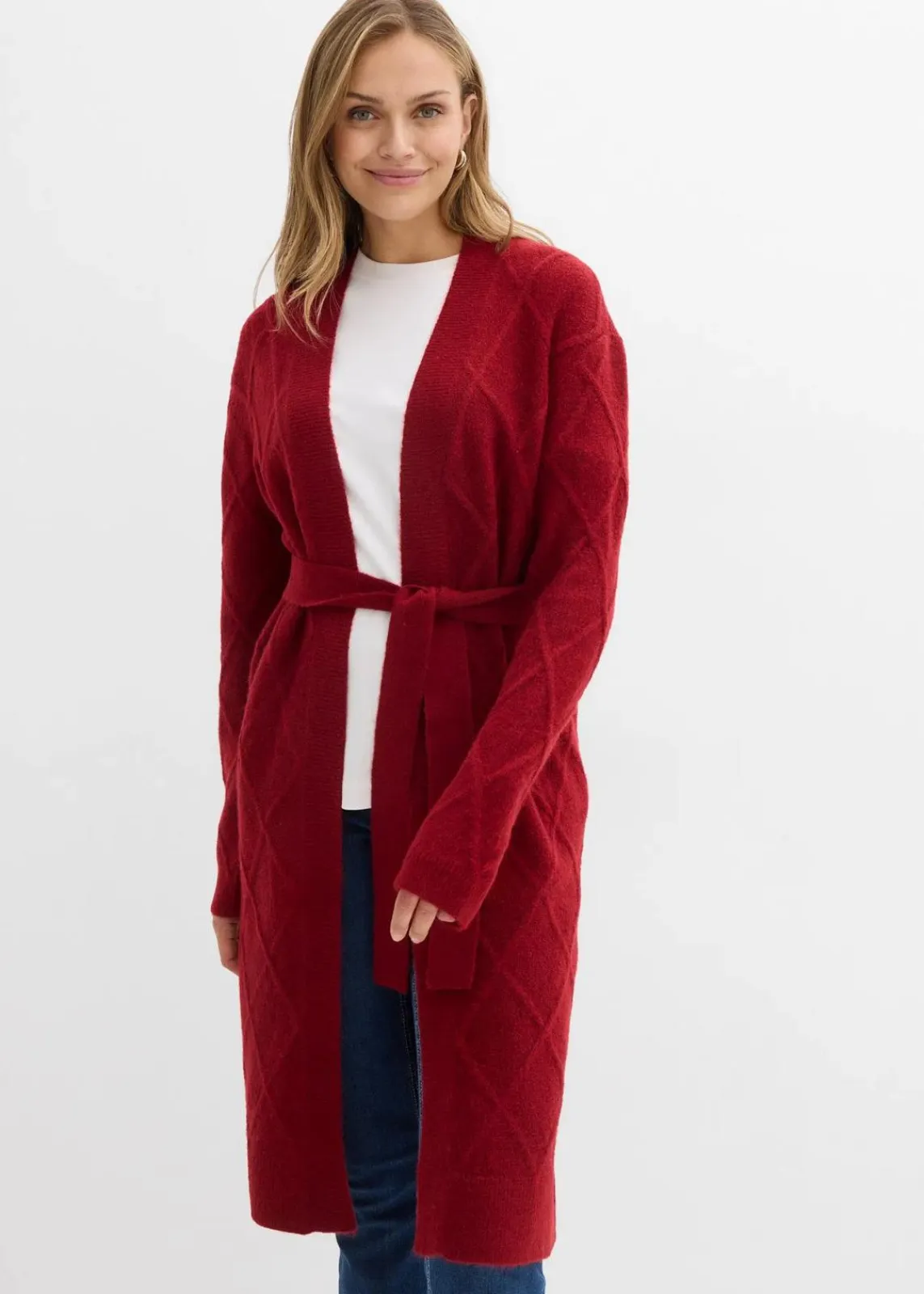 bonprix Strickmode|Pullover & Strickjacken|Strickmantel aus Zopfstrick abendrot