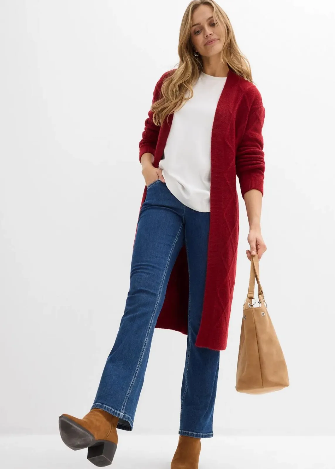 bonprix Strickmode|Pullover & Strickjacken|Strickmantel aus Zopfstrick abendrot