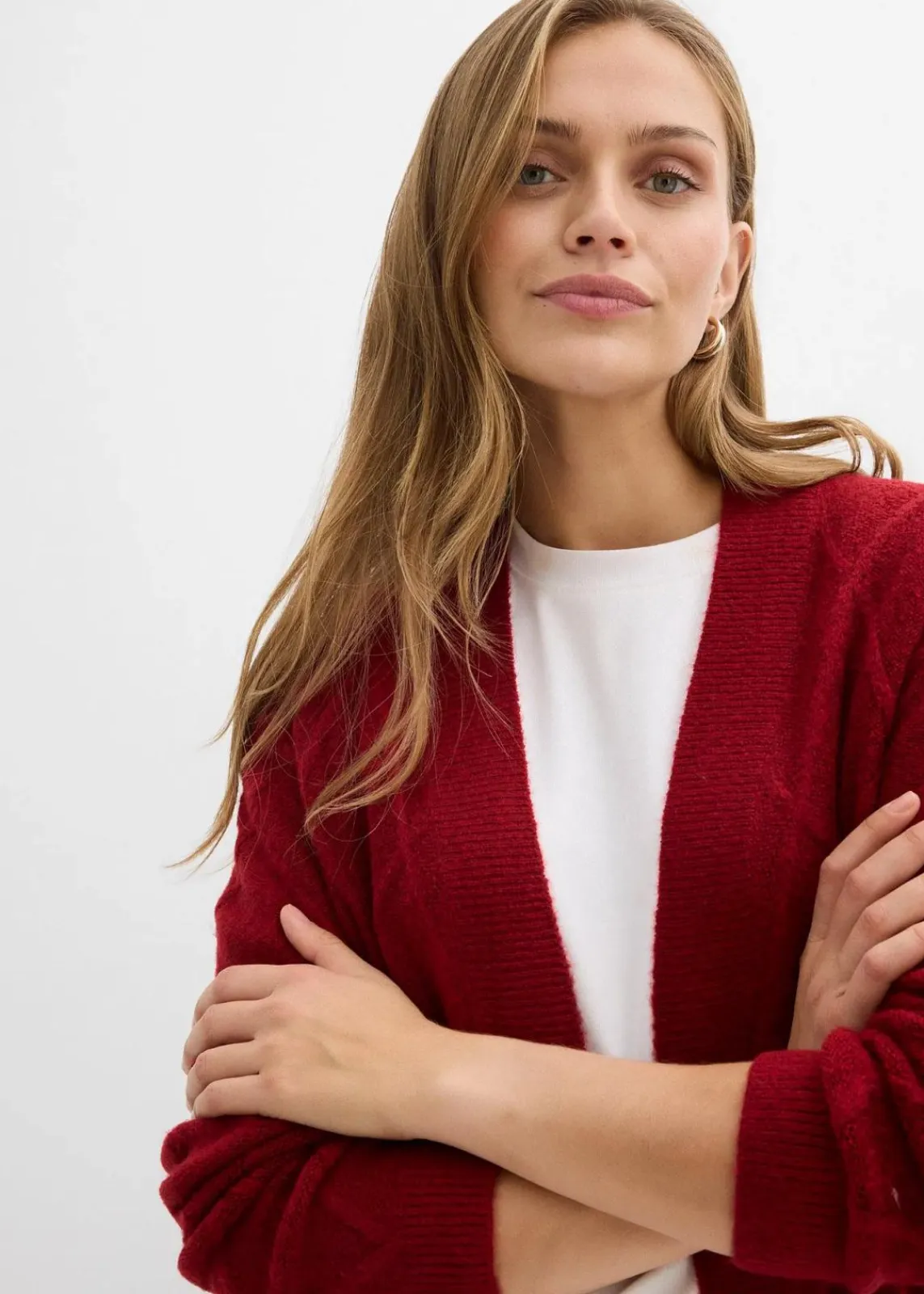 bonprix Strickmode|Pullover & Strickjacken|Strickmantel aus Zopfstrick abendrot