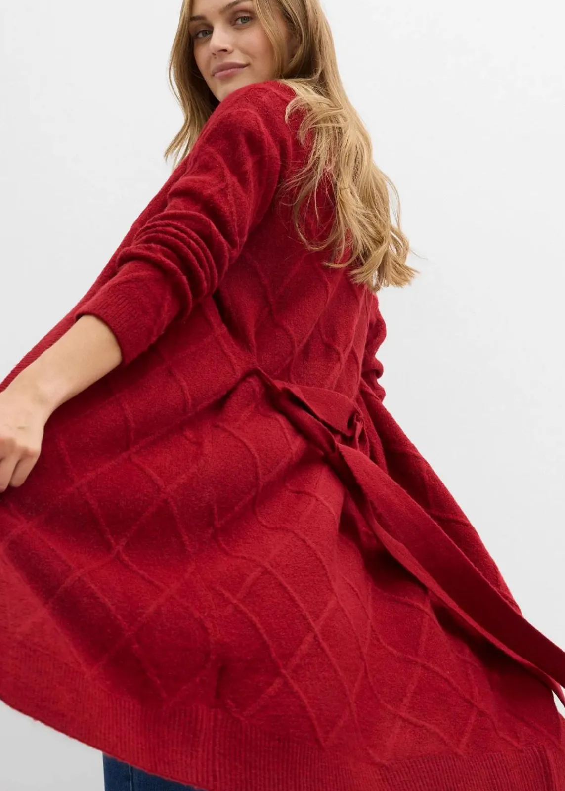 bonprix Strickmode|Pullover & Strickjacken|Strickmantel aus Zopfstrick abendrot