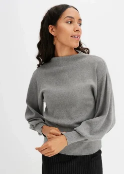 bonprix Bekleidung·Jeans|Pullover & Strickjacken|Strickpullover mit Ballonärmeln grau meliert