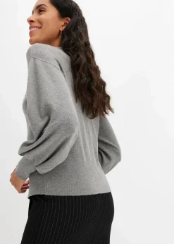 bonprix Bekleidung·Jeans|Pullover & Strickjacken|Strickpullover mit Ballonärmeln grau meliert