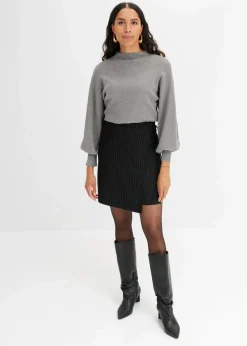 bonprix Bekleidung·Jeans|Pullover & Strickjacken|Strickpullover mit Ballonärmeln grau meliert