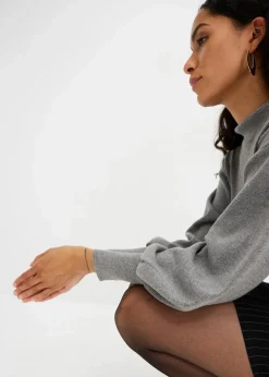 bonprix Bekleidung·Jeans|Pullover & Strickjacken|Strickpullover mit Ballonärmeln grau meliert