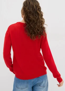 bonprix Bekleidung·Umstandsmode|Bekleidung·Röcke|Strick-Pullover mit Rundhals-Ausschnitt lavarot