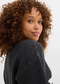 bonprix Pullover & Strickjacken|Strickmode|Strickpullover mit Schleife anthrazit meliert