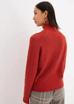 bonprix Strickmode|Pullover & Strickjacken|Strickpullover mit Stehkragen karminrot