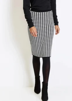 bonprix Bekleidung·Sportbekleidung|Röcke|Strickrock schwarz/wollweiß kariert