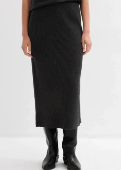 bonprix Bekleidung·Sportbekleidung|Röcke|Strickrock aus reiner Baumwolle anthrazit meliert