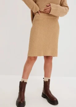 bonprix Bekleidung·Sportbekleidung|Nachhaltigere Materialien|Strickrock aus reiner Baumwolle latte macchiato