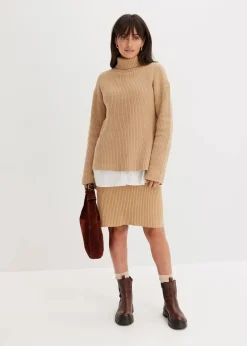 bonprix Bekleidung·Sportbekleidung|Nachhaltigere Materialien|Strickrock aus reiner Baumwolle latte macchiato