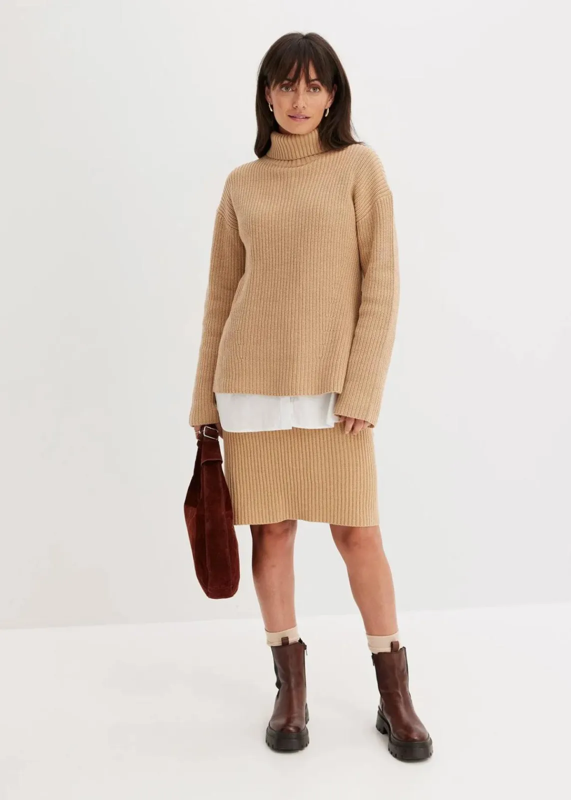 bonprix Bekleidung·Sportbekleidung|Nachhaltigere Materialien|Strickrock aus reiner Baumwolle latte macchiato