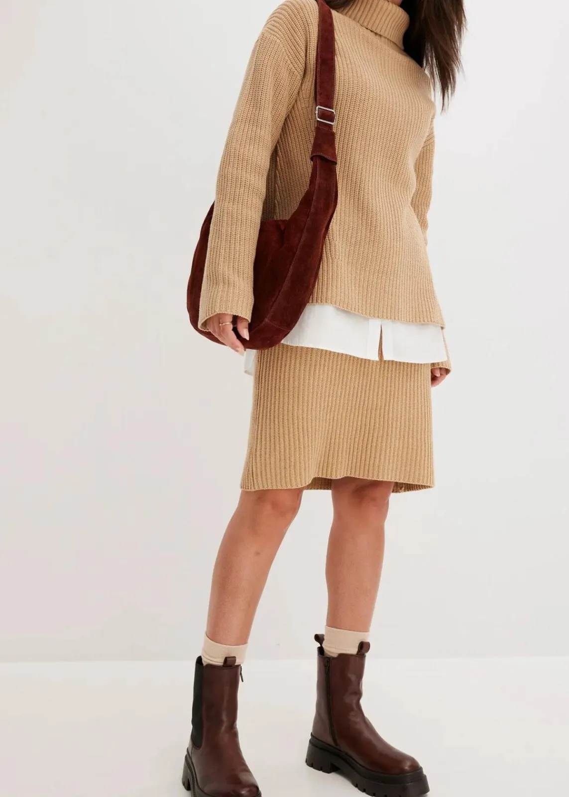 bonprix Bekleidung·Sportbekleidung|Nachhaltigere Materialien|Strickrock aus reiner Baumwolle latte macchiato