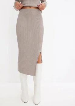 bonprix Bekleidung·Sportbekleidung|Röcke|Strickrock aus softem Viskose-Mix silber/naturstein