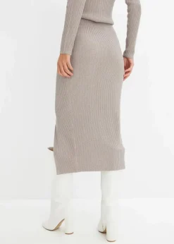 bonprix Bekleidung·Sportbekleidung|Röcke|Strickrock aus softem Viskose-Mix silber/naturstein