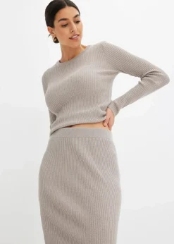 bonprix Bekleidung·Sportbekleidung|Röcke|Strickrock aus softem Viskose-Mix silber/naturstein