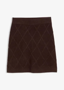 bonprix Bekleidung·Sportbekleidung|Zweiteiler & Sets|Strickrock aus Zopfstrick dunkelbraun