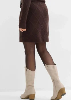 bonprix Bekleidung·Sportbekleidung|Zweiteiler & Sets|Strickrock aus Zopfstrick dunkelbraun