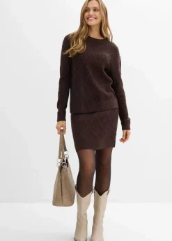 bonprix Bekleidung·Sportbekleidung|Zweiteiler & Sets|Strickrock aus Zopfstrick dunkelbraun