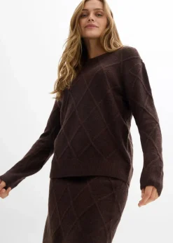 bonprix Bekleidung·Sportbekleidung|Zweiteiler & Sets|Strickrock aus Zopfstrick dunkelbraun