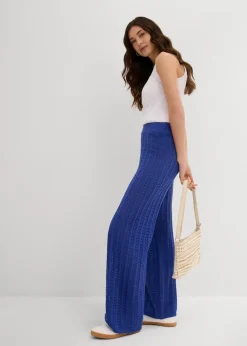 bonprix Hosen|Strick-Schlupfhose mit Lochmuster edelsteinblau