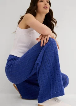 bonprix Hosen|Strick-Schlupfhose mit Lochmuster edelsteinblau