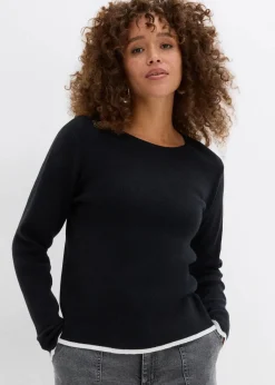 bonprix Bekleidung·Umstandsmode|Strickmode|Strickshirt mit Kontrastsaum schwarz/weiß