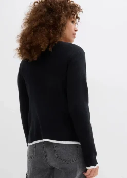 bonprix Bekleidung·Umstandsmode|Strickmode|Strickshirt mit Kontrastsaum schwarz/weiß