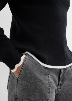 bonprix Bekleidung·Umstandsmode|Strickmode|Strickshirt mit Kontrastsaum schwarz/weiß