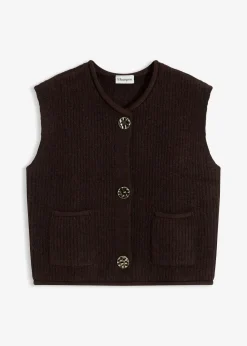 bonprix Bekleidung·Umstandsmode|Bekleidung·Hosen|Strickweste mit dekorativen Knöpfen dunkelbraun