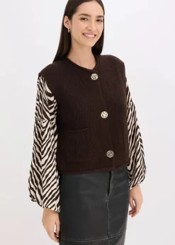 bonprix Bekleidung·Umstandsmode|Bekleidung·Hosen|Strickweste mit dekorativen Knöpfen dunkelbraun