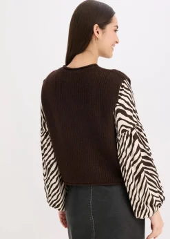 bonprix Bekleidung·Umstandsmode|Bekleidung·Hosen|Strickweste mit dekorativen Knöpfen dunkelbraun