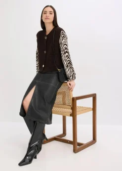 bonprix Bekleidung·Umstandsmode|Bekleidung·Hosen|Strickweste mit dekorativen Knöpfen dunkelbraun