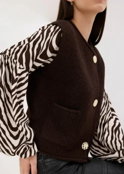 bonprix Bekleidung·Umstandsmode|Bekleidung·Hosen|Strickweste mit dekorativen Knöpfen dunkelbraun