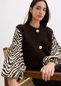 bonprix Bekleidung·Umstandsmode|Bekleidung·Hosen|Strickweste mit dekorativen Knöpfen dunkelbraun