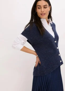 Strick-Weste mit dekorativen Knöpfen und Wollanteil|bonprix