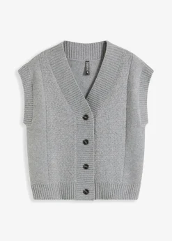bonprix Strickmode|Jacken & Mäntel|Strickweste mit Zopfmuster hellgrau meliert