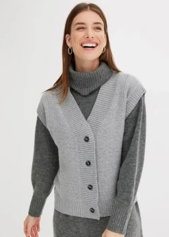 bonprix Strickmode|Jacken & Mäntel|Strickweste mit Zopfmuster hellgrau meliert