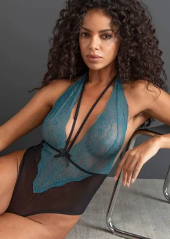 bonprix Wäsche·Erotikwäsche|Erotikwäsche|Stringbody ouvert schwarz/smaragd