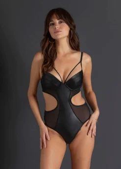 bonprix Große Cups D-H|Erotikwäsche|Stringbody ouvert mit Wetlook schwarz