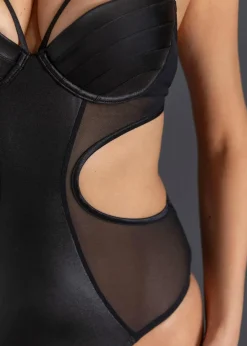 bonprix Große Cups D-H|Erotikwäsche|Stringbody ouvert mit Wetlook schwarz