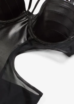 bonprix Große Cups D-H|Erotikwäsche|Stringbody ouvert mit Wetlook schwarz