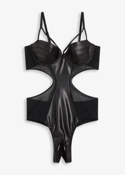 bonprix Große Cups D-H|Erotikwäsche|Stringbody ouvert mit Wetlook schwarz