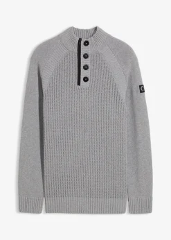 bonprix Pullover & Strickjacken|Große Größen|Strukturierter-Stehkragenpullover mit recycelter Baumwolle grau meliert