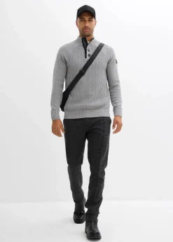 bonprix Pullover & Strickjacken|Große Größen|Strukturierter-Stehkragenpullover mit recycelter Baumwolle grau meliert