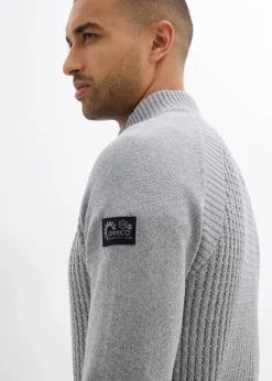 bonprix Pullover & Strickjacken|Große Größen|Strukturierter-Stehkragenpullover mit recycelter Baumwolle grau meliert