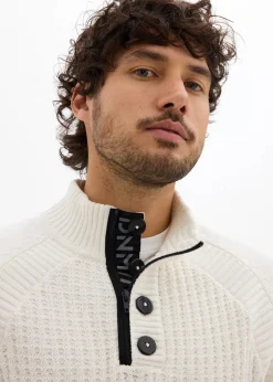 Strukturierter-Stehkragenpullover mit recycelter Baumwolle|bonprix New