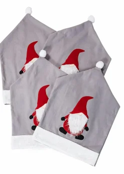 bonprix Hussen & Sofaüberwürfe|Weihnachtsdeko & -Textilien·Tischdekoration|Stuhlhusse mit Wichtel (4er Pack) grau/weiß/rot