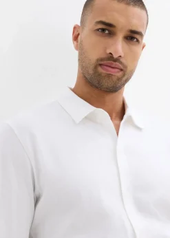 bonprix Hemden|Große Größen|Super-Stretchhemd aus Baumwoll-Piqué, Slim Fit weiß