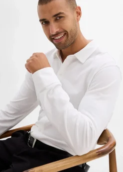 bonprix Hemden|Große Größen|Super-Stretchhemd aus Baumwoll-Piqué, Slim Fit weiß